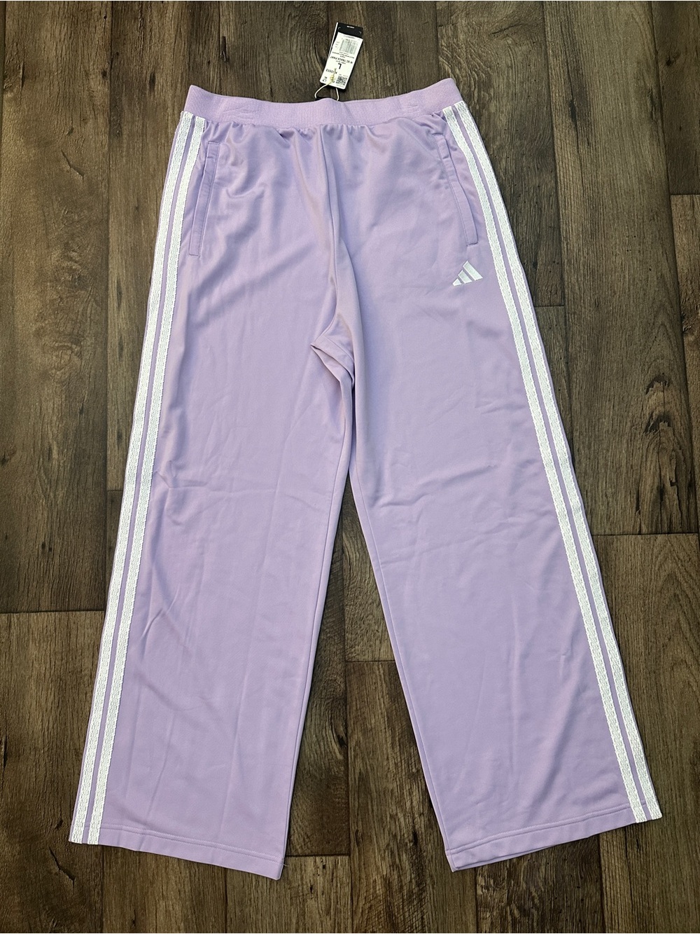 Adidas 3 Lace Stripes Loose Wide Leg Track Pants Women’s Size L Powder Plum